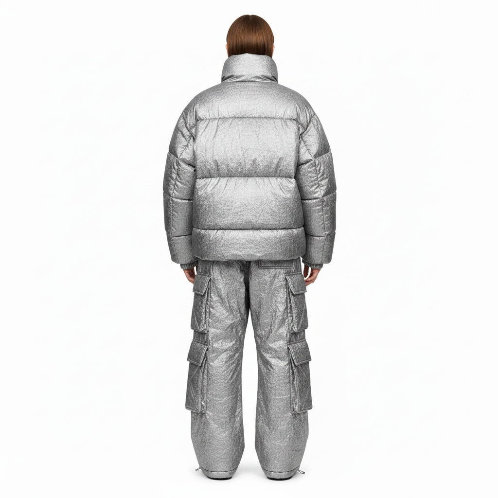 Oversized Puffer Jacket & Cargo Pants Set - Back View